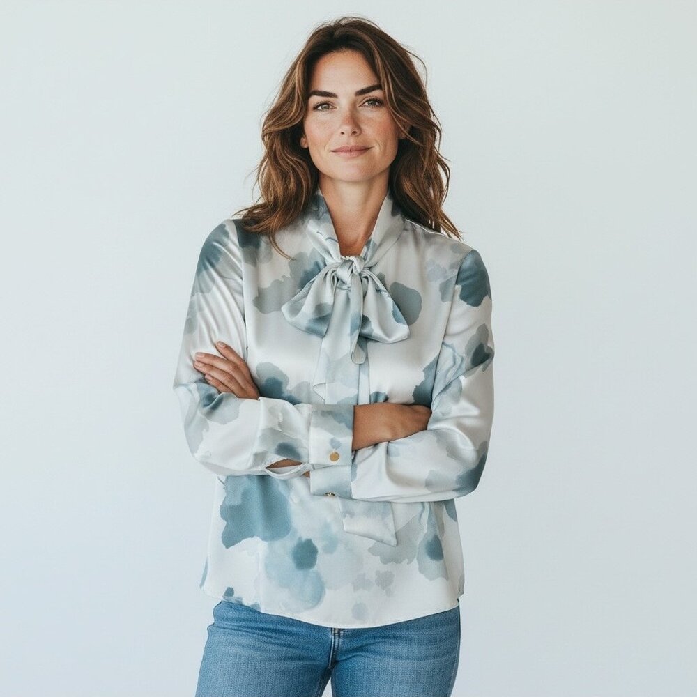 NWT Donna Karan New York Floral Tie-Neck Blouse, S